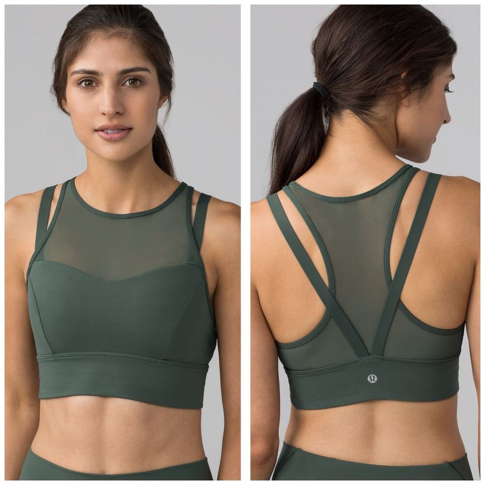 Lululemon Sun Setter Bra Size 6 Dark Forest Green Sports Bra Mesh Workout W2AK1S